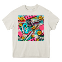 Cream nail art tools and hand cream with serape and turquoise glitter seamle Heavy Core Tee - BundleAndBundleShop