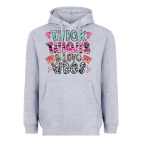 Heather Grey Thick Thighs And Love Vibes Heavyweight Hoodie - CowhideDigitalArt