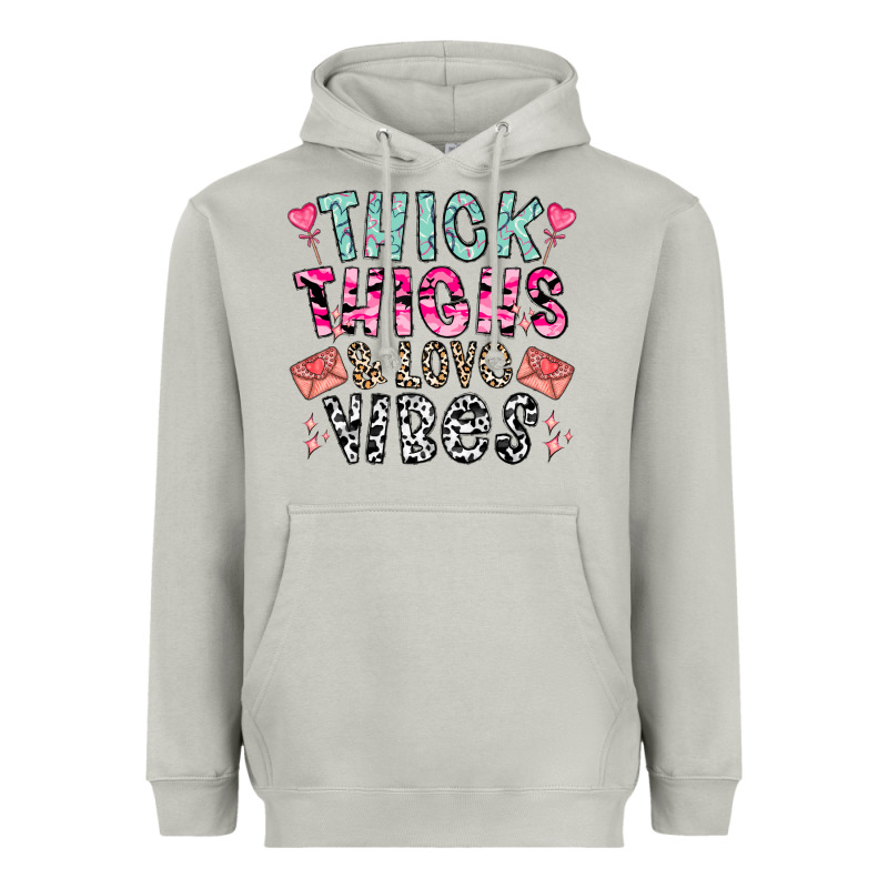 Thick Thighs And Love Vibes Heavyweight Hoodie by CowhideDigitalArt | Teevron