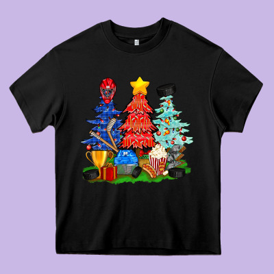 Christmas With Ice Hockey Trees Heavy Core Tee Designed By Bundleandbundleshop