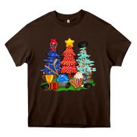 Chocolate Brown Christmas With Ice Hockey Trees Heavy Core Tee - BundleAndBundleShop