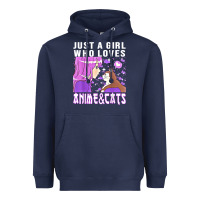 Navy anime cat anime stuff Heavyweight Hoodie - lanVoArt