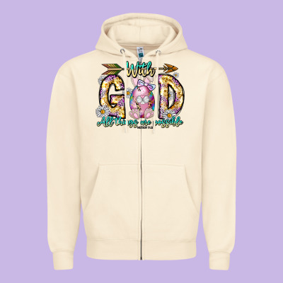 With God All Things Are Possible Easter Day Zipper Hoodie Designed By Cowhidedigitalart