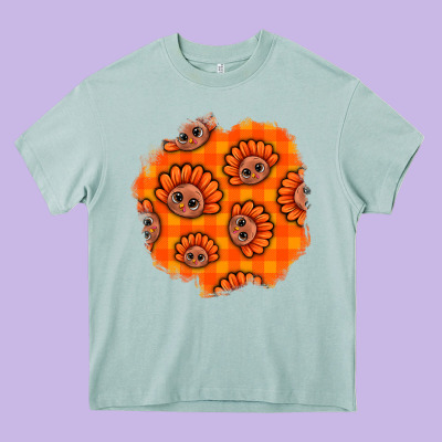 Thanksgiving Turkey With Tartan Patch Heavy Core Tee Designed By Bundleandbundleshop