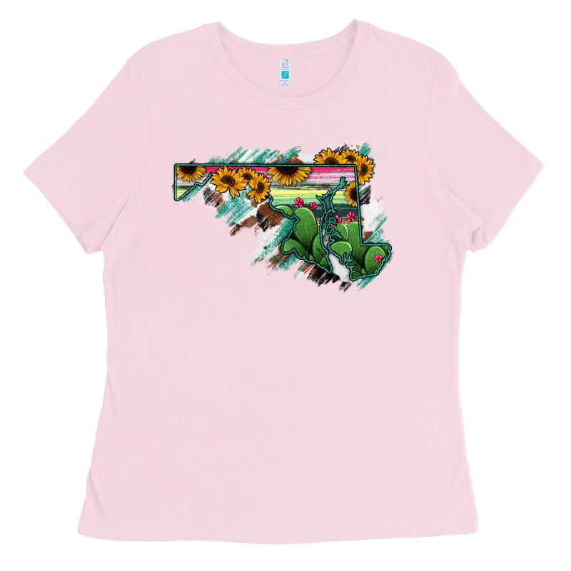 Maryland Map Sunflower Cactus Serape Ladies Tee by RanaPortraitStore | Teevron