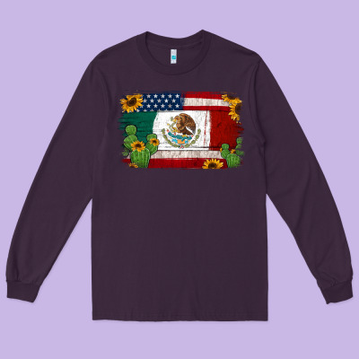 Mexican American Flag Background Long Sleeve Tee Designed By Jasminsmagicworld