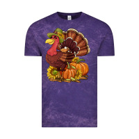 Cloud Purple Thanksgiving turkey with pumpkin and sunflower Vintage Tee - NancyCooperArtShop