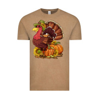 Vintage Coffee Thanksgiving turkey with pumpkin and sunflower Vintage Tee - NancyCooperArtShop