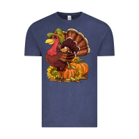 Vintage Denim Thanksgiving turkey with pumpkin and sunflower Vintage Tee - NancyCooperArtShop