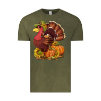 Vintage Olive Thanksgiving turkey with pumpkin and sunflower Vintage Tee - NancyCooperArtShop