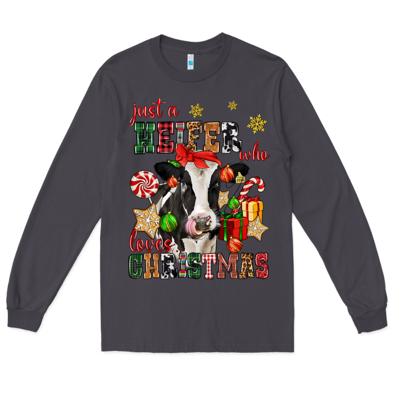Just A Heifer Who Loves Christmas Cow Long Sleeve Tee by CowGirlArtShop | Teevron