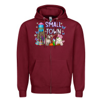 Burgundy Small Town Easter Day Zipper Hoodie - CowhideDigitalArt