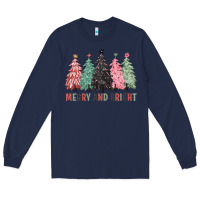 Navy merry and bright Long Sleeve Tee - CowGirlArtShop