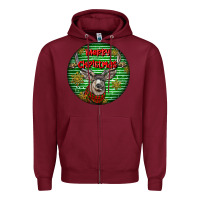 Burgundy mule buck deer head christmas Zipper Hoodie - LillyAllenDesigns