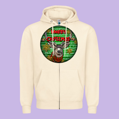 Mule Buck Deer Head Christmas Zipper Hoodie Designed By Lillyallendesigns
