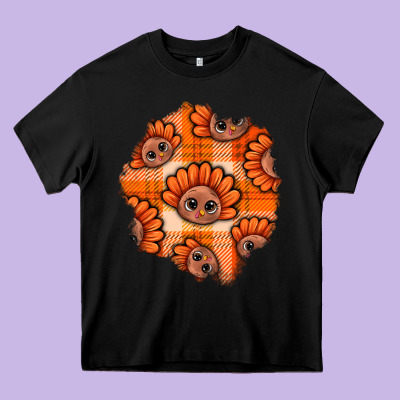 Thanksgiving Turkey With Tartan Patch Heavy Core Tee Designed By Bundleandbundleshop