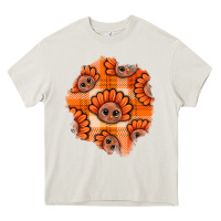 Cream Thanksgiving Turkey With Tartan Patch Heavy Core Tee - BundleAndBundleShop