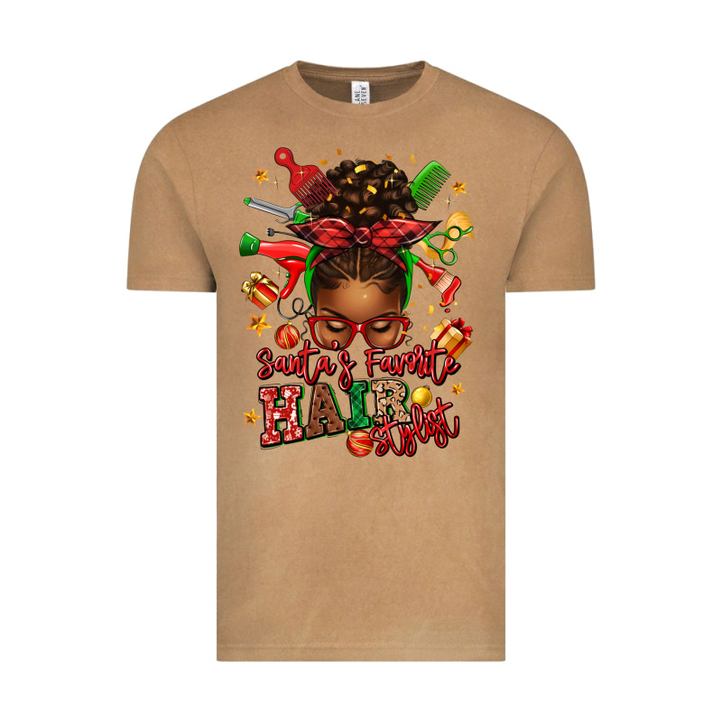 Santas Favorite Hair Stylist Afro Messy Bun Vintage Tee by texasbilliewilder | Teevron