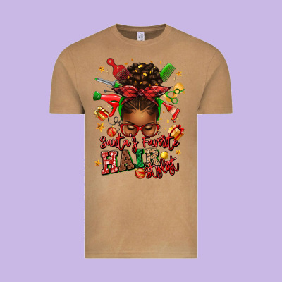 Santas Favorite Hair Stylist Afro Messy Bun Vintage Tee Designed By Texasbilliewilder