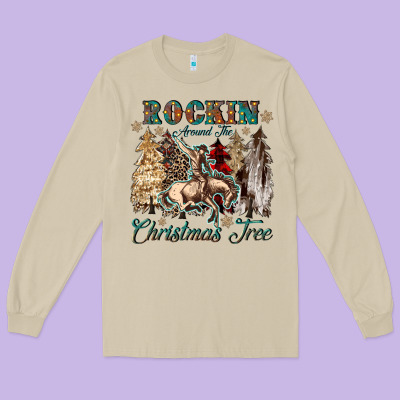 Rockin Around The Christmas Tree Long Sleeve Tee Designed By Cowgirlartshop