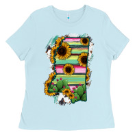 Baby Blue Mississippi Map Sunflower Cactus Serape Ladies Tee - RanaPortraitStore