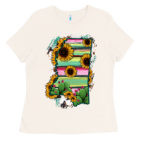 Bone Mississippi Map Sunflower Cactus Serape Ladies Tee - RanaPortraitStore