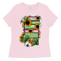 Bubblegum Pink Mississippi Map Sunflower Cactus Serape Ladies Tee - RanaPortraitStore