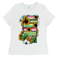 White Mississippi Map Sunflower Cactus Serape Ladies Tee - RanaPortraitStore