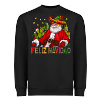 Black Feliz Navidad Santa With Cactus Heavyweight Sweatshirt - BundleAndBundleShop