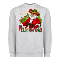 Heather Grey Feliz Navidad Santa With Cactus Heavyweight Sweatshirt - BundleAndBundleShop