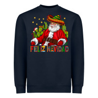 Navy Feliz Navidad Santa With Cactus Heavyweight Sweatshirt - BundleAndBundleShop