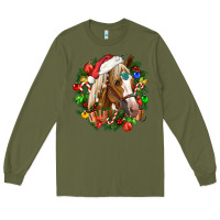 Army Green horse christmas wreath Long Sleeve Tee - CowGirlArtShop