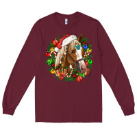 Burgundy horse christmas wreath Long Sleeve Tee - CowGirlArtShop