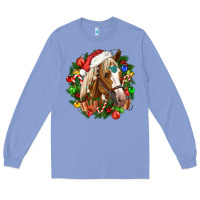 Colony Blue horse christmas wreath Long Sleeve Tee - CowGirlArtShop