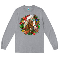 Heather Grey horse christmas wreath Long Sleeve Tee - CowGirlArtShop