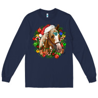 Navy horse christmas wreath Long Sleeve Tee - CowGirlArtShop