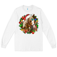 White horse christmas wreath Long Sleeve Tee - CowGirlArtShop