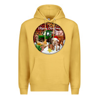 Antique Gold Merry Christmas Farm Animals Premium Hoodie - FaDigitalArtStudio