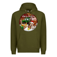 Army Green Merry Christmas Farm Animals Premium Hoodie - FaDigitalArtStudio