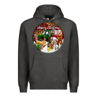 Charcoal Heather Merry Christmas Farm Animals Premium Hoodie - FaDigitalArtStudio