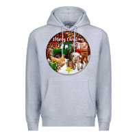 Heather Grey Merry Christmas Farm Animals Premium Hoodie - FaDigitalArtStudio