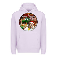 Lilac Merry Christmas Farm Animals Premium Hoodie - FaDigitalArtStudio
