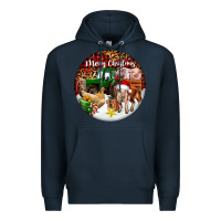 Navy Merry Christmas Farm Animals Premium Hoodie - FaDigitalArtStudio