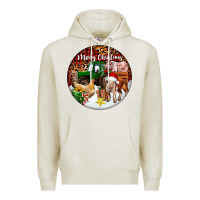 Oatmeal Heather Merry Christmas Farm Animals Premium Hoodie - FaDigitalArtStudio