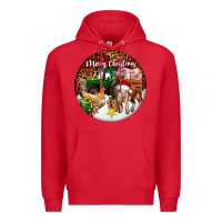 Red Merry Christmas Farm Animals Premium Hoodie - FaDigitalArtStudio