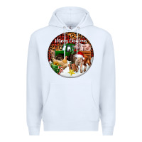 White Merry Christmas Farm Animals Premium Hoodie - FaDigitalArtStudio
