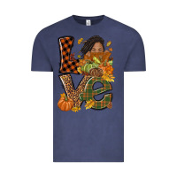 Vintage Denim Love Fall with afro woman Vintage Tee - NancyCooperArtShop