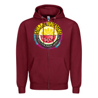 Burgundy Hello Summer Zipper Hoodie - CowhideDigitalArt