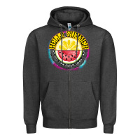 Charcoal Heather Hello Summer Zipper Hoodie - CowhideDigitalArt