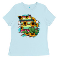 Baby Blue Missouri Map Sunflower Cactus Serape Ladies Tee - RanaPortraitStore